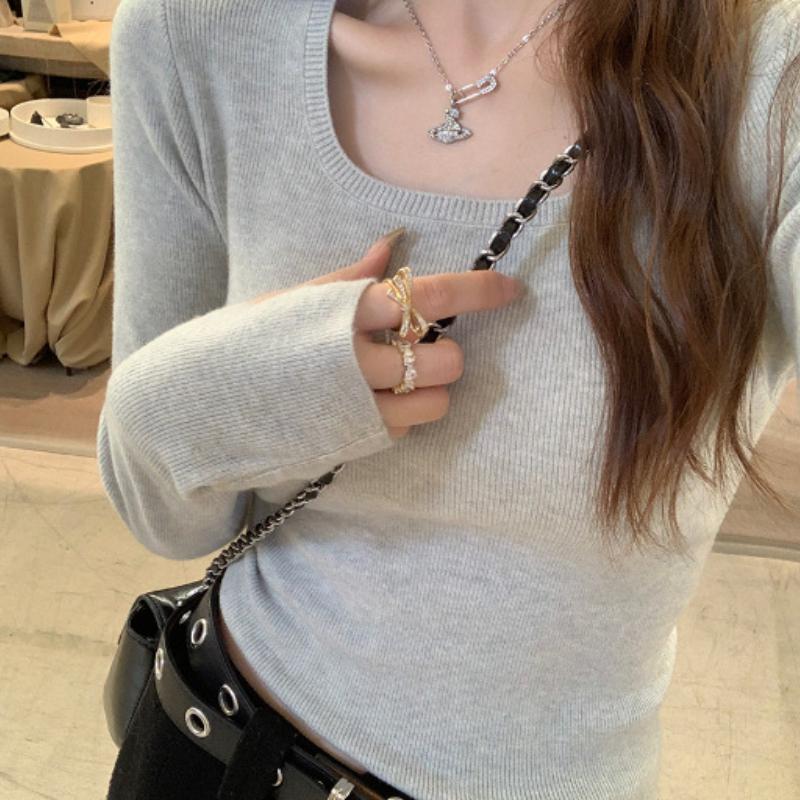 Low Neck Base Sweater for Women's Fashion Sweater Slim Fit Square Neck Knitted Sweater with An Inner Pullover Top