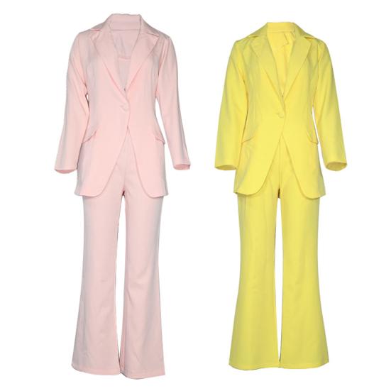 Женский костюм, комплект плюс размер, сексуальный комплект из двух предметов с длинными рукавами и пуговицами на лацканах, офисный женский пиджак, брюки