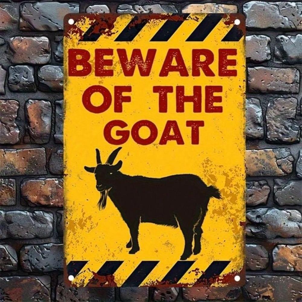 Vintage Goat Warning Sign Metal Wall Decor