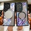 Магнитный Чехол с Цветными Цветами Для Samsung Galaxy S25 S24 S23 Ultra Plus S24 FE Для Magsafe Беспроводной Зарядки Акриловая Крышка Телефона