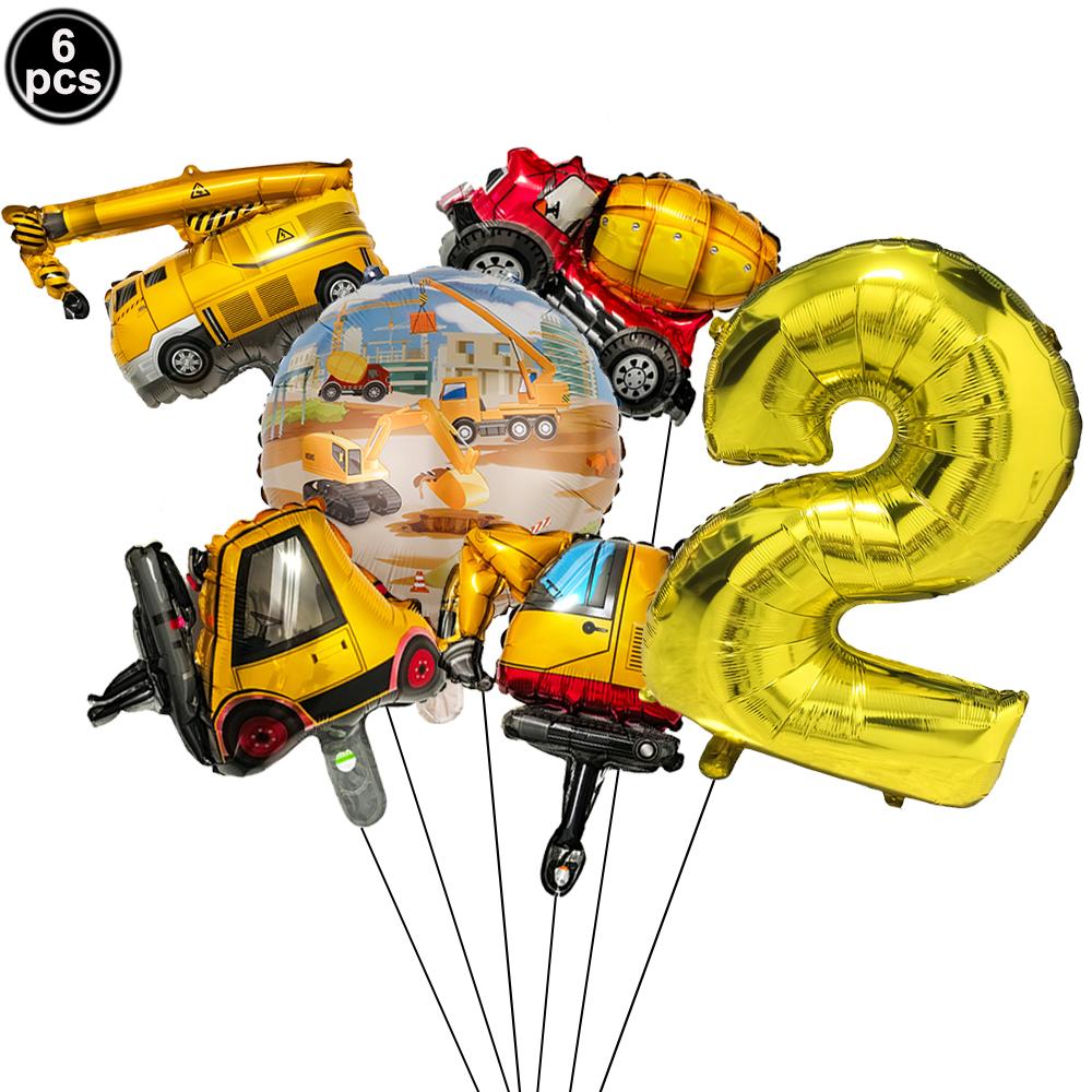 Excavator Vehicle Gold Black Digital Balloon Set For Boys Dump Truck Engineering Kids Construction Theme Birthday Party Supplies