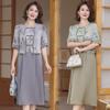 Летнее платье в стиле ретро в китайском стиле 2024 года: Элегантный костюм-двойка для женщин среднего и пожилого возраста