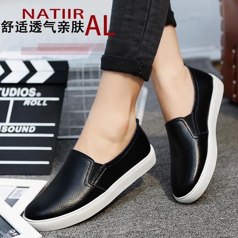 Весна 2025, новые женские туфли на плоской подошве, корейская версия повседневных кожаных кед, мокасины, легкие белые туфли