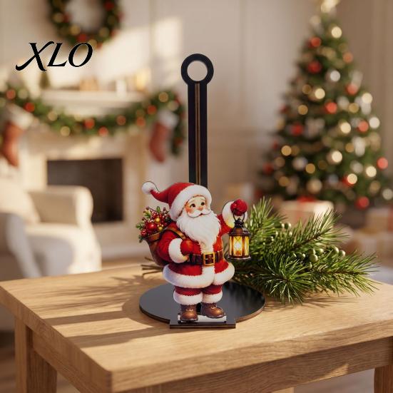 Weighted Base Paper Holder Christmas Wooden Towel Holder, Decorative Vertical Roll Dispenser, Stable Tissue Rack Organizer for Holiday Table