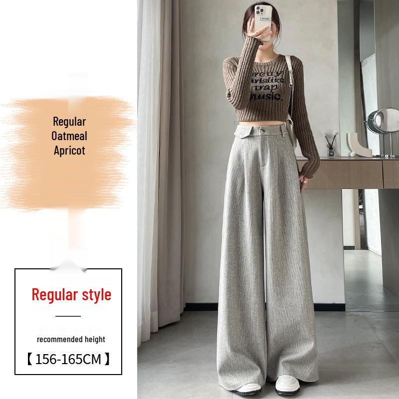 Wheat Ear Pattern Plush Wide-Leg Pants: High-Waisted, Warm, Straight Casual Floor-Length for Women, 2026