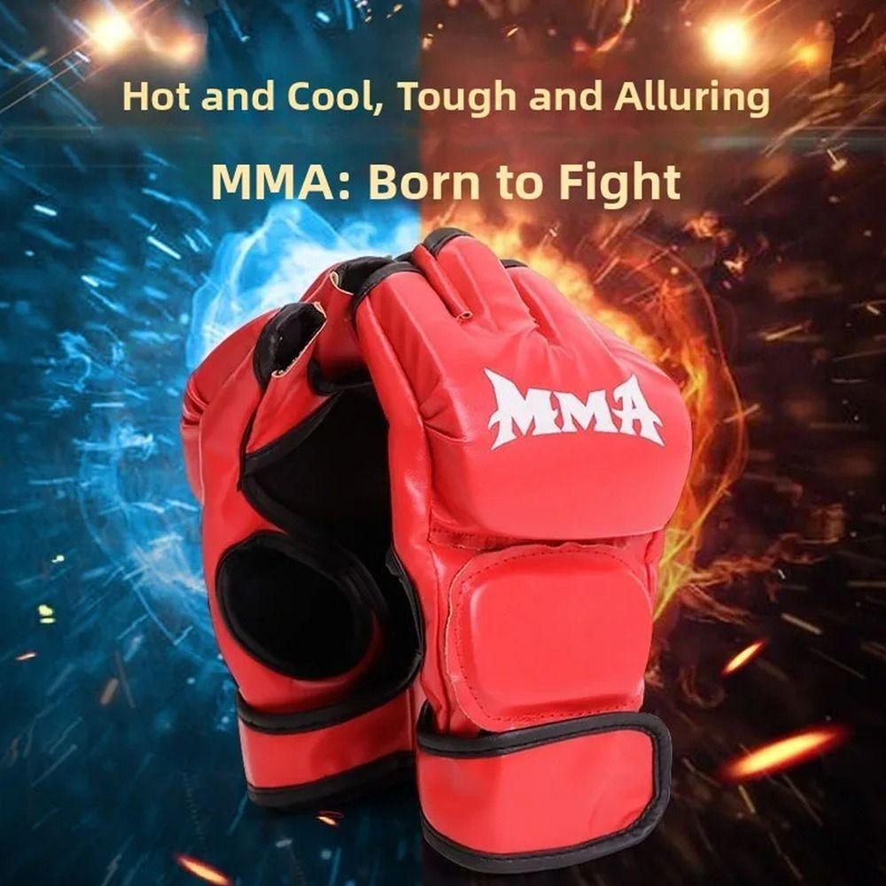 1Pair Leather Cushion Training Gloves Kickboxing Gloves for Adult Sanda Boxing UFC Training