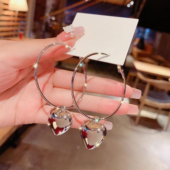 1 Pair Hoop Earrings Round Heart Pendant Plated Jewelry Exaggerated Appearance Dangle