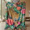 Leopard Roses and Bows Theme blanket Lightweight Warm Flannel Blanket Decorative Throw Blanket for Home Decoration