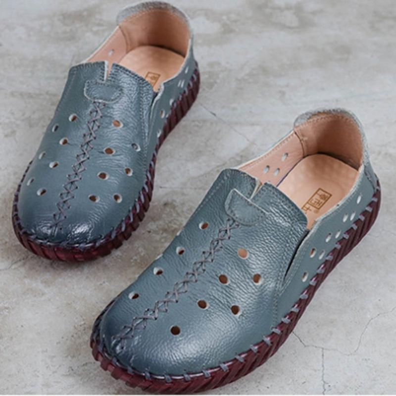 Summer Genuine Leather Shoes New Fashion Women Shoes Woman For Mom Women's Flats Comfortable Handmade Pregnant Hole Sandals Shoes