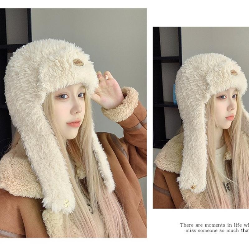 Осенне-зимняя женская теплая длинная утолщенная шапка с плюшевой ветрозащитой для защиты ушей в поездках на работу