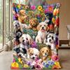 Floral Puppies Garden 3 Theme blanket Lightweight Warm Flannel Blanket Decorative Throw Blanket for Home Decoration
