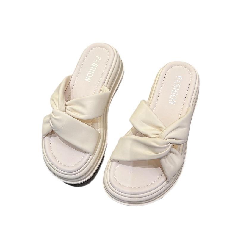 Тапочки на толстой подошве для женщин, лето 2024 года, новые повседневные однотонные тапочки с фактурной подошвой, увеличивающие высоту голени, для женщин