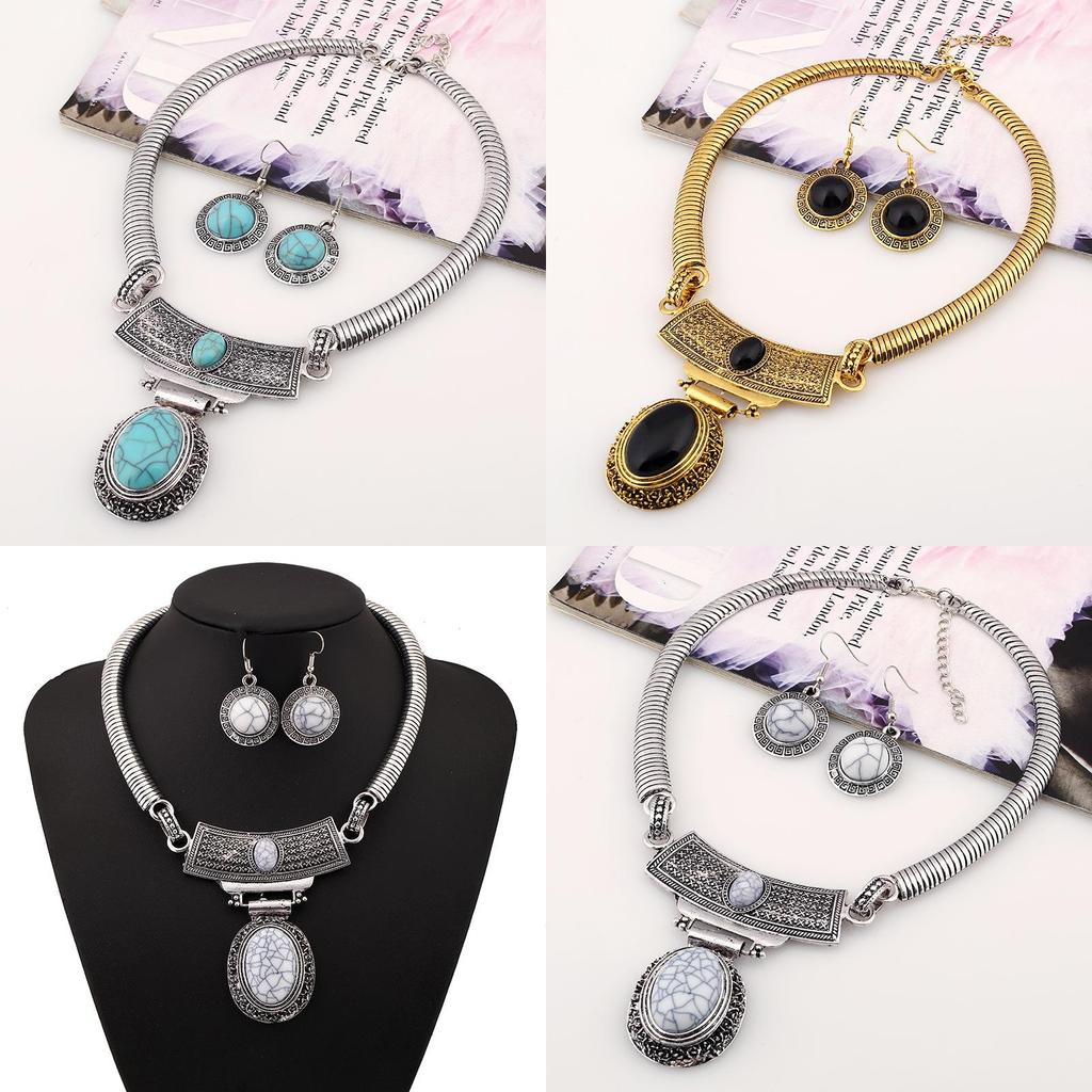 Этнический стиль, имитация драгоценных камней, женский набор из колье и серег, для мужчин и женщин