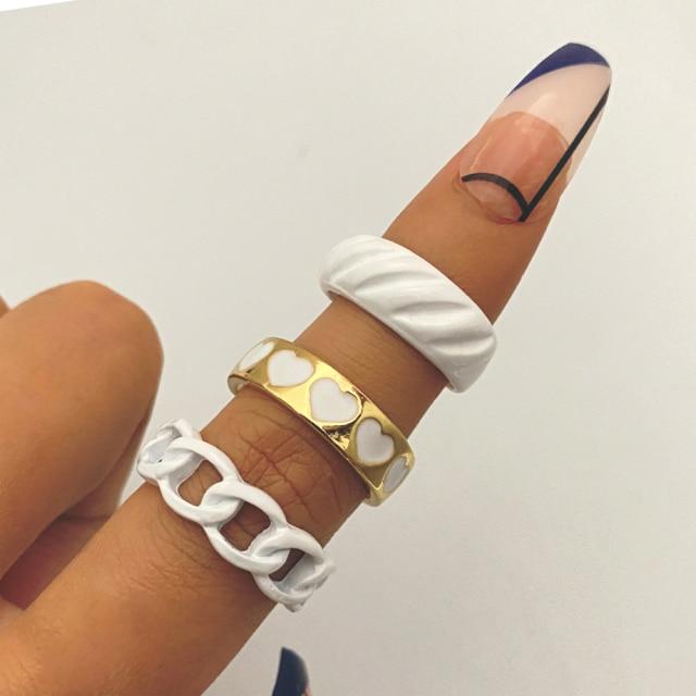 17 км красочные металлические кольца из смолы, набор для женщин и мужчин, очаровательные кольца Y2K для любителей сердец, новые модные модные ювелирные изделия, подарки