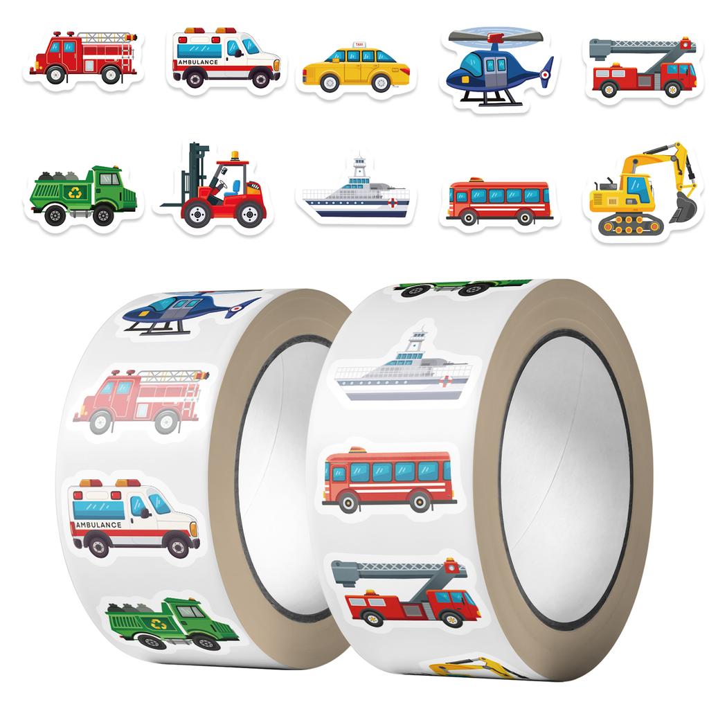 500PCS/Roll Cute Truck Construction Vehicle Sealing Stickers Decoration Decals DIY Laptop Phone Fridge Rewards Gifts Toy
