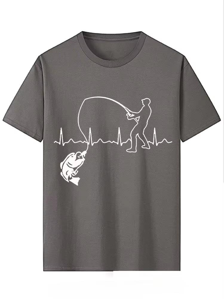 Летний уличный стиль Ешь Спи Рыбалка Принт Сердцебиение Футболка с коротким рукавом Мужская Модная Повседневная Рыбак Рыба Мужская футболка