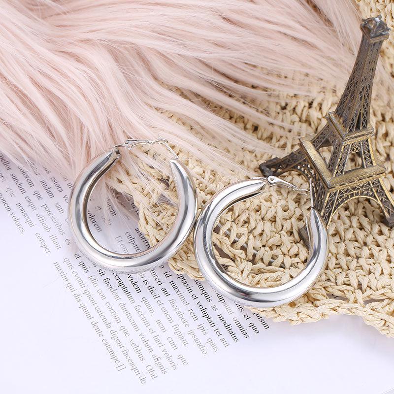 Personality 50 MM Big Gold Hoops Earrings Minimalist Thick Tube Round Circle Earrings for Women Zinc Alloy Trendy Hiphop Rock