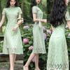 Кружевное повседневное платье Cheongsam средней длины с низким вырезом, облегающее платье больших размеров в китайском стиле Ao Dai
