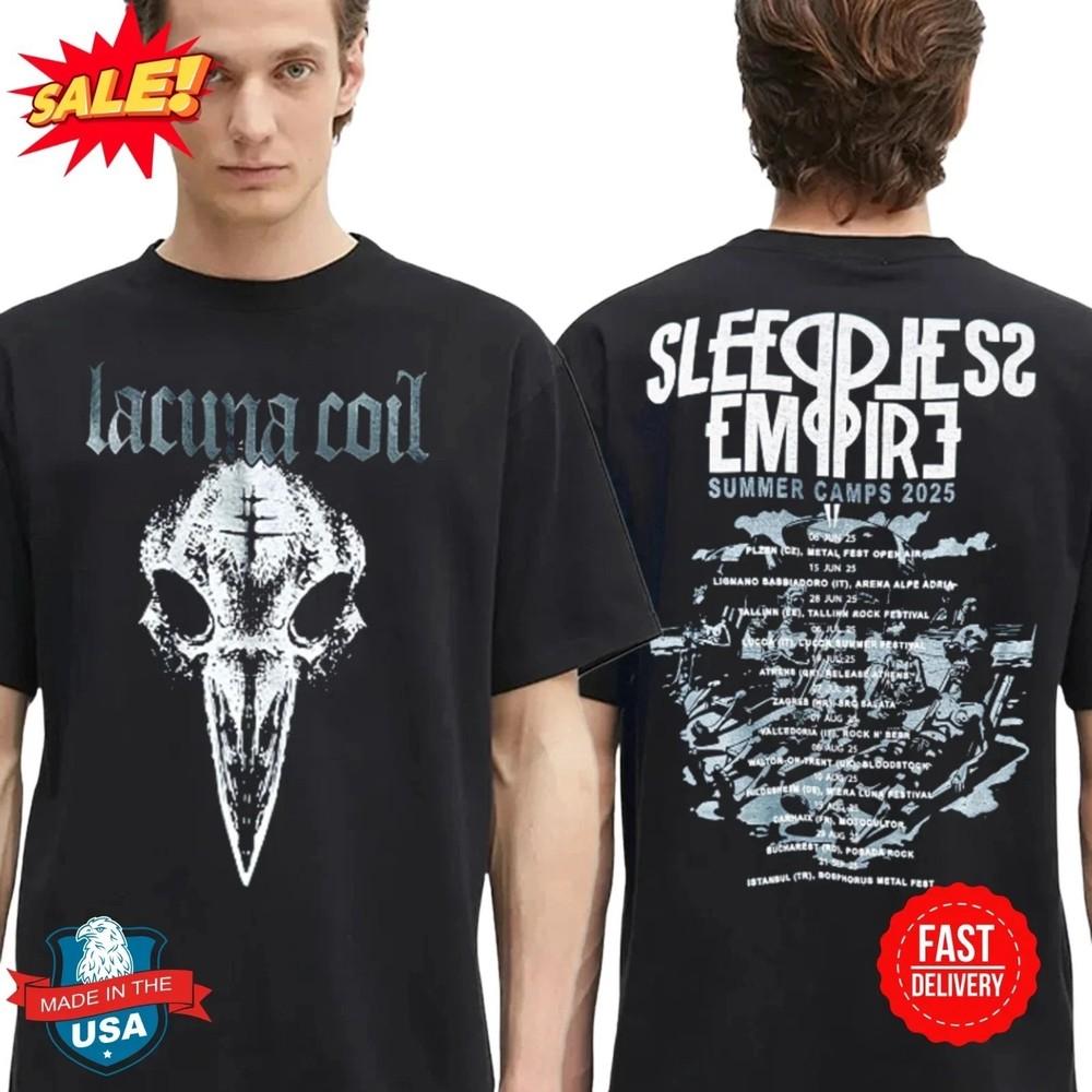 Lacuna Coil 2025 Sleepless Empire Летние Лагеря Перепечатка Футболка Унисекс S-4XL