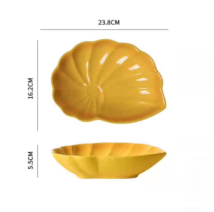 Десертная тарелка-ракушка Глубокая тарелка Милая Подглазурная роспись Однотонная керамическая тарелка Украшение для дома для послеобеденного чая Керамическая посуда Тарелки