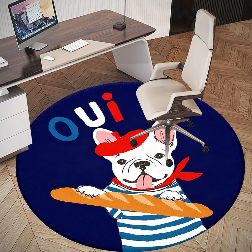 1 шт. Французский бульдог Багет Круглый коврик для стула офисный Ковер для пола - Нескользящий, Коврик для пола для офиса, спальни, Идеальный подарок для декора дома p0105098