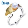 LSOOYH Vintage Promise Wave Ring Dainty Natural Freshwater Pearl Adjustable Rings Women Jewelry Birthday Gifts