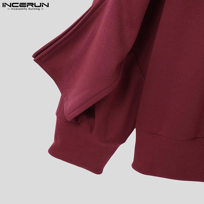 INCERUN Men Bow Knot Long Sleeve Casual Solid Round Neck Pullovers Sweatshirts