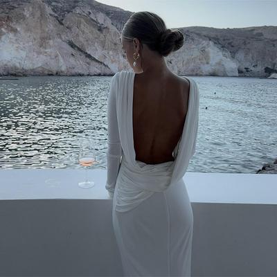 Новое Элегантное и Сексуальное Длинное Платье с Открытой Спинкой Приталенное Платье с Длинным Рукавом для Женщин