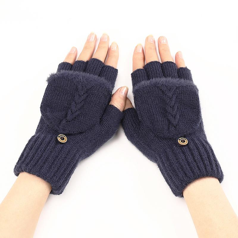 Fingers Free Wool Gloves Women Knitted Flip Fingerless Exposed Finger Gloves Mittens Winter Warm Thickening Female Mitts