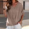 Cotton T-shirt V-neck Short Sleeve Loose Women's Shirt Casual Tops