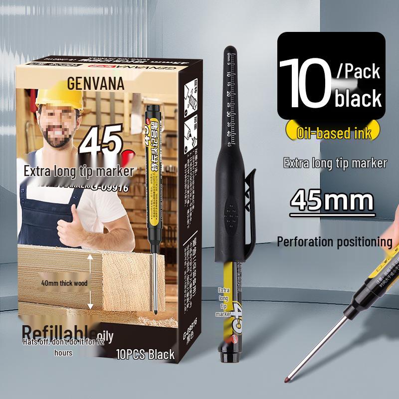 Extra-Long Tip White Oil-Based Marker: Durable, Non-Fading, Deep-Hole Pen for Construction.