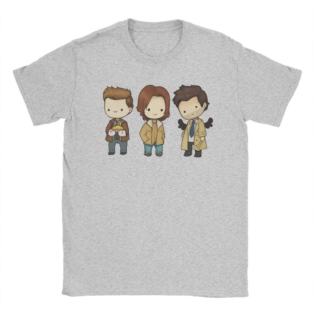 Мужская футболка Sam Dean Castiel Supernatural Chibi Футболка ТВ-шоу 100% Хлопок Одежда Футболка с круглым вырезом Новое поступление Футболка