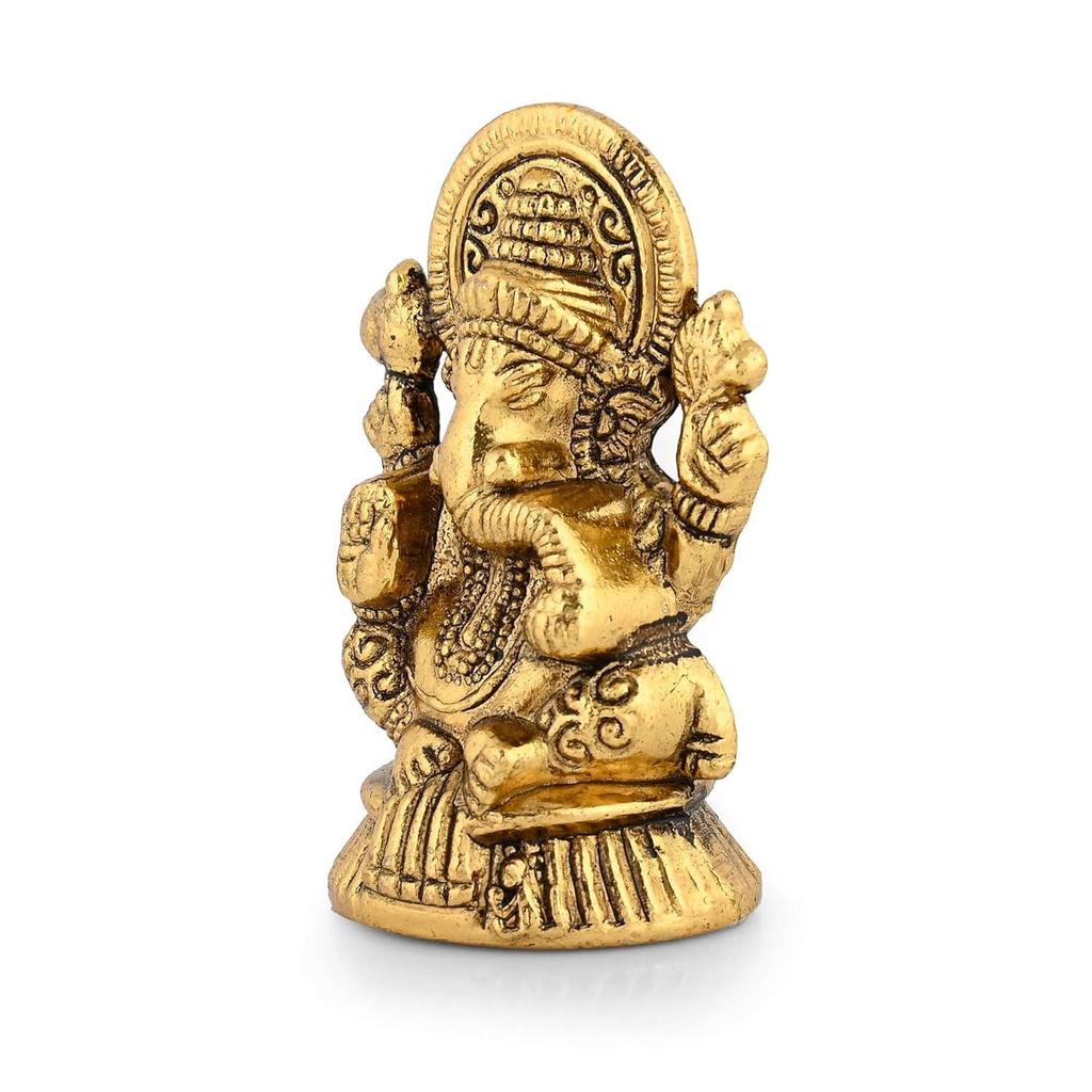 Ganesha Idol Showpiece Aluminum Golden Finish Ganesha Idol for Gift & Home Decor, Pooja Room, Mandir Housewarming Gifts