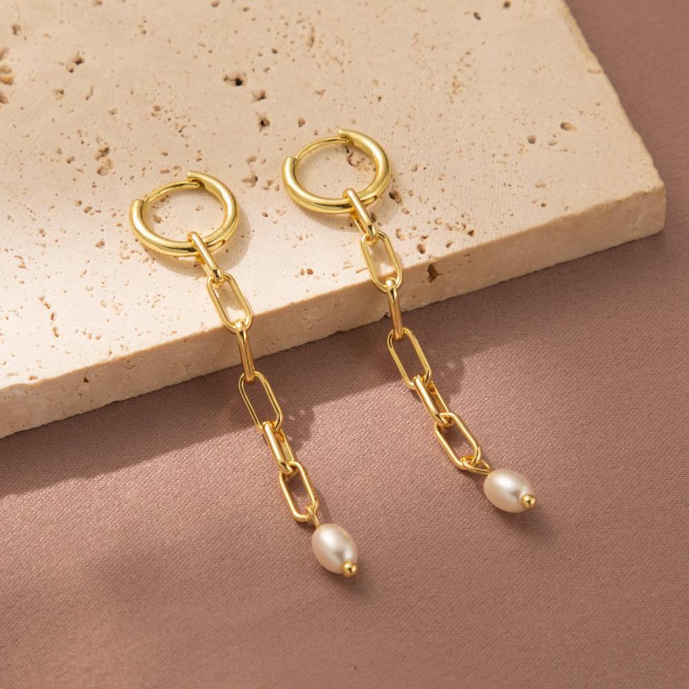 Versatile Geometric Gold Plated Copper Earrings With Faux Pearl For Casual To Formal