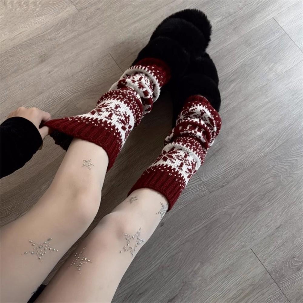 Retro Women Knitted Sock Snowflakes Calf Socks New Christmas Snowflake Knit Socks