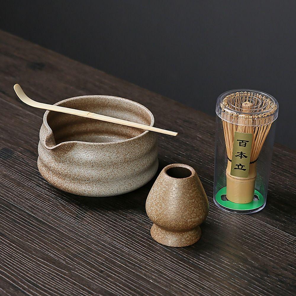 4PCS Food Grade Japanese Matcha Tea Set Bamboo Ceramic Japanese Chasen Matcha Whisk Set Stirring
