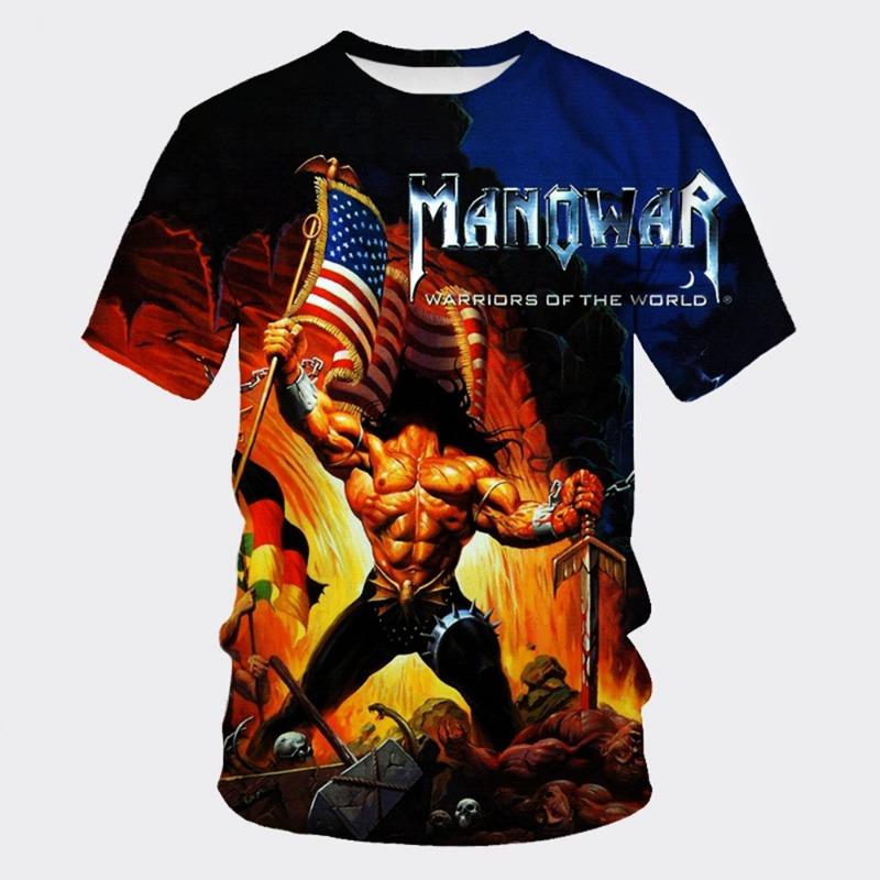 MANOWAR Рок Хип-хоп Группа 3D Принт Спортивная Быстросохнущая Дышащая Мужская Футболка Уличная Повседневная Мода Одежда с Коротким Рукавом Лето