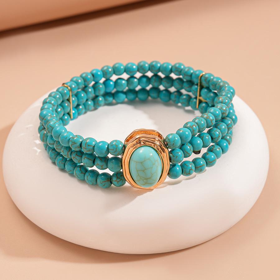 Бохо Многослойное колье-цепочка с бирюзой, браслет, серьги, набор украшений, этнический стиль, бусины, чокер
