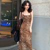 Summer Women's Sexy Vintage Leopard Print Tulle Long Dress Fashion Backless Slip Dresses Female Elegant Slim Party Maxi Dress