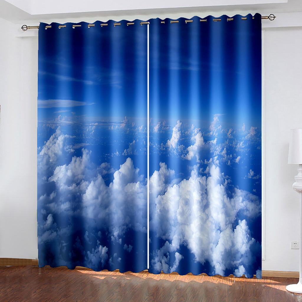 Серия «Голубое небо и белые облака», дешевые солнцезащитные шторы для гостиной, спальни, украшение для дома, 2 шт. крючков, дырокол