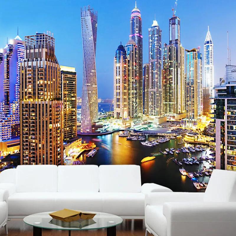 3D обои Красивый ночной пейзаж Дубая Фреска Гостиная Телевизор Диван Офис Фон Настенная роспись