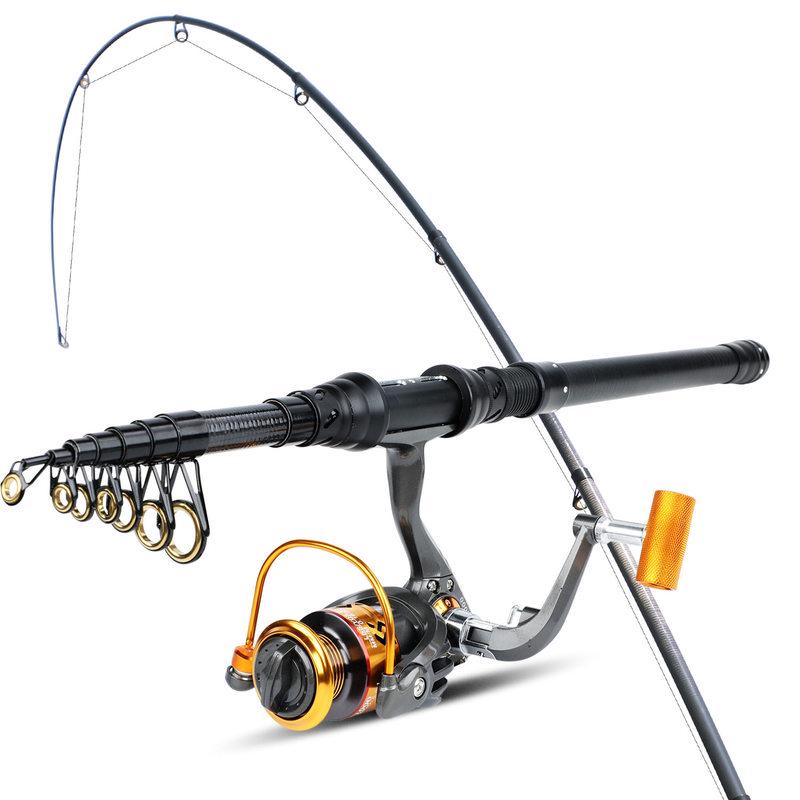 SOUGAYILANG Carbon Fiber Rod Telescopic Fishing Rod M Power Spinning Reel Fishing Tackle Fishing Set