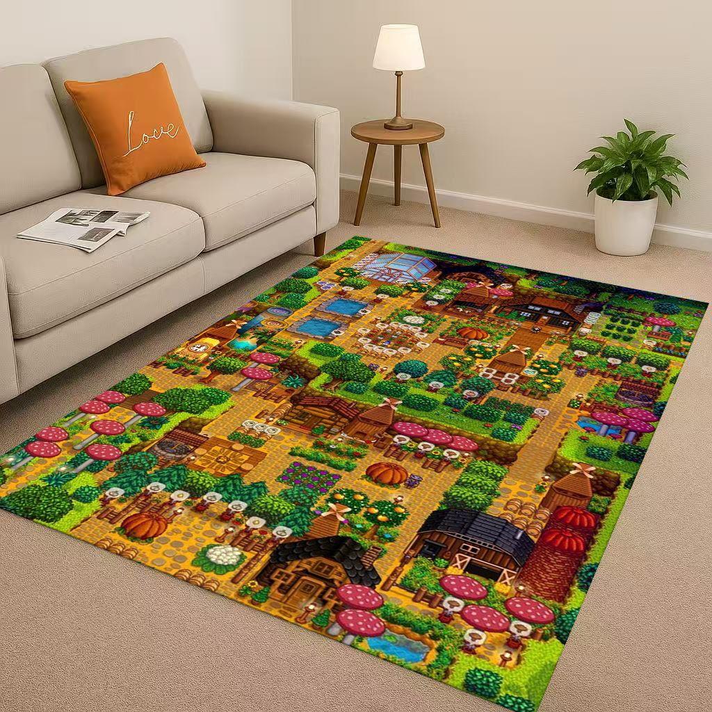 Retro Pixel Game Stardew Valley Farm Map living Room Non Slip Area Rug Soft Carpet for Bedroom Playroom Sofa,Home Decor Doormat