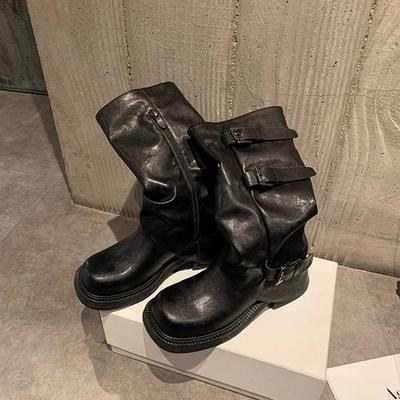 Овчинная версия новых женских ботинок Мартин, нишевые ретро ботинки на толстом каблуке, высокие ботинки в стиле вестерн, ковбойские ботинки с мехом