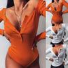 Women's Autumn Sexy Tight Casual Buckle Long Sleeves Overalls Element Bodysuit Jumpsuit