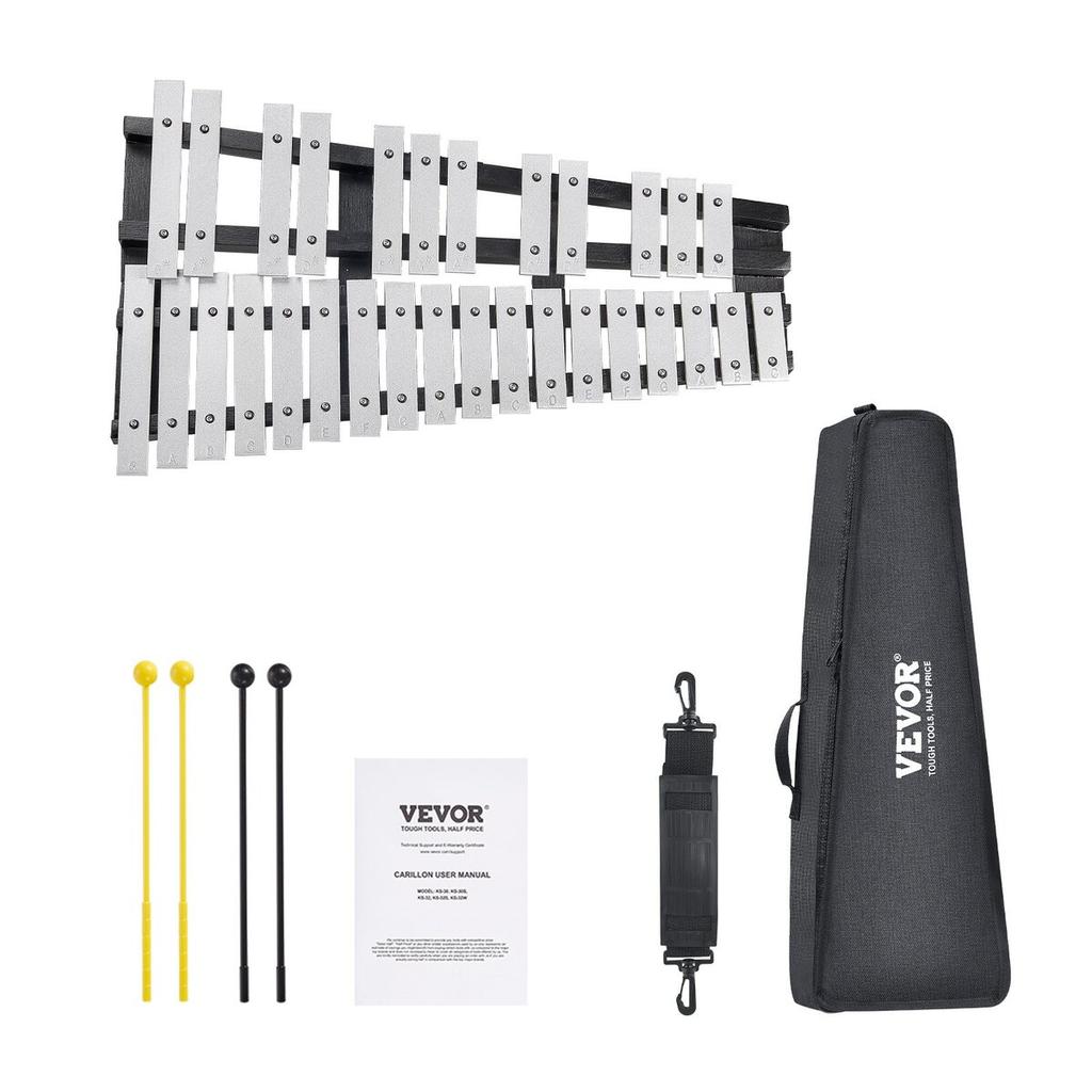 30 Note Glockenspiel Xylophone Bell Kit with Mallets, Drum Sticks and Bag