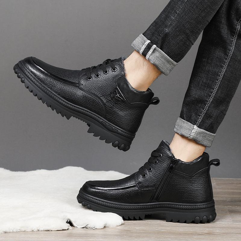 Ботильоны из натуральной кожи для холодной зимы, мужские ботинки, модные рабочие хлопковые ботинки, сохраняющие тепло, зимние ботинки, толстая подошва, нескользящая мужская обувь