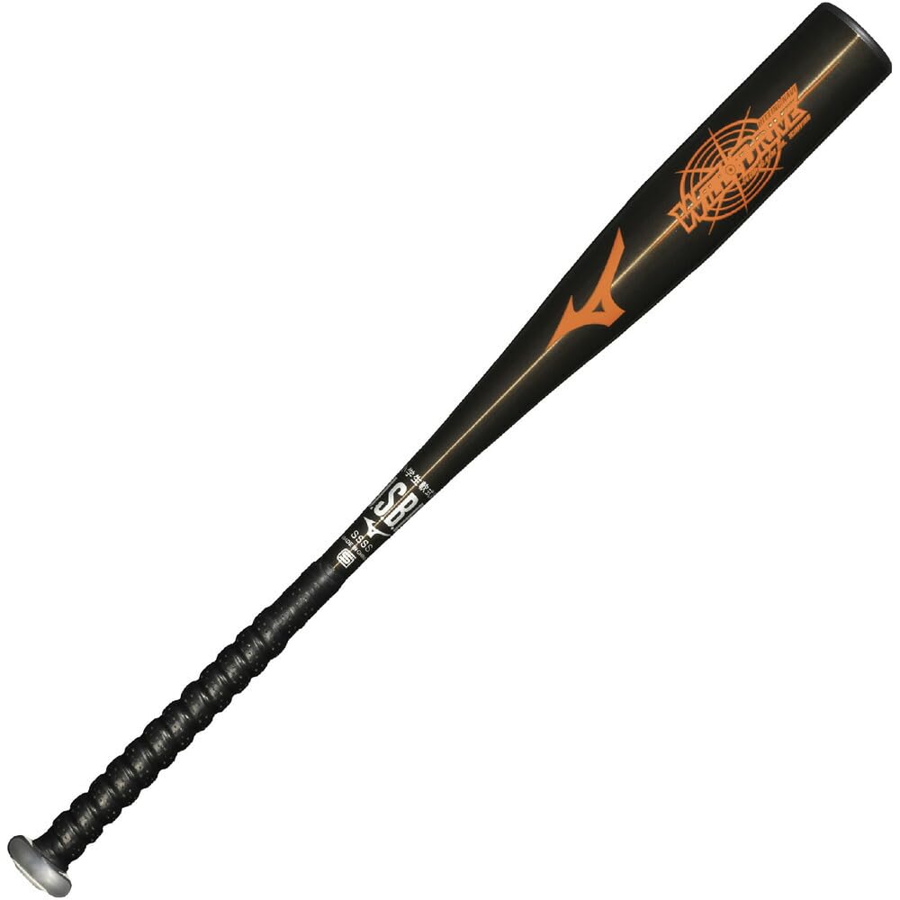 Mizuno Soft Metal Baseball Bat for Elementary School Will Live Bread x Hitting Black x Orange with SOLV Sticker Students, Navi, 1cjmy18874, 74cm,