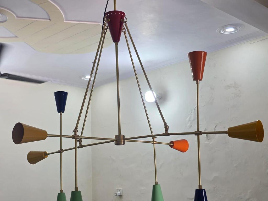 Mid Century Modern Sputnik Chandelier 9 Arm Multicolor Brass Ceiling Light Italian Style Dining Room Lamp