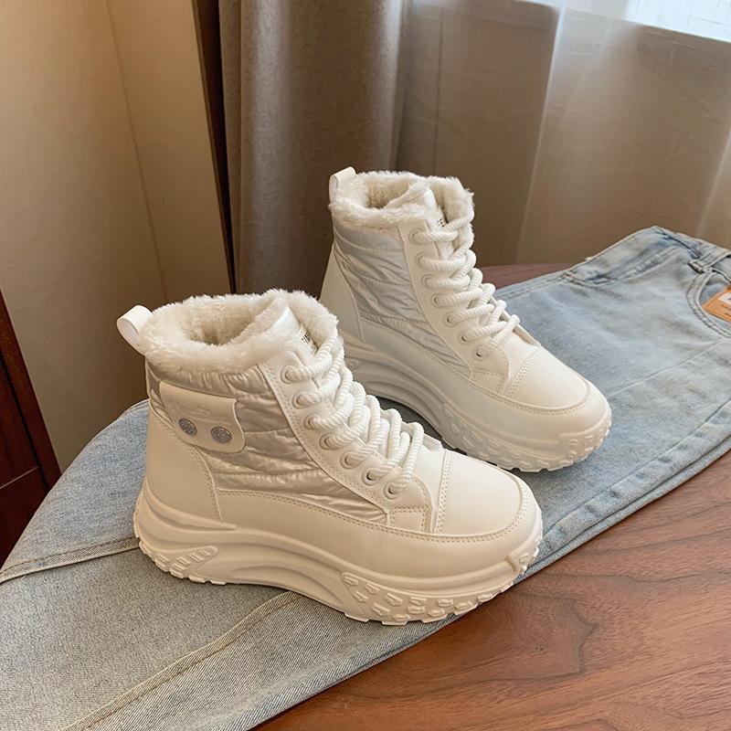 Женские зимние ботинки на толстой платформе, зимние нескользящие полусапожки, прогулочные ботинки на шнуровке с подкладкой из искусственного меха, женские теплые высокие кроссовки с флисовой подкладкой